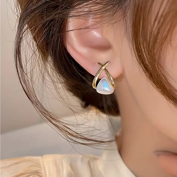 Gold Tone Faux Pearl Earrings - Picture 2 of 3